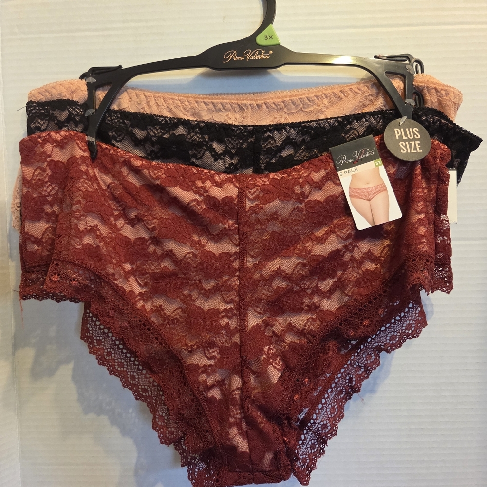 Prima 4 Pack Plus Size Lace Panties - 3 Briefs - Red/Pink/Black, 1 Boycut - Pink